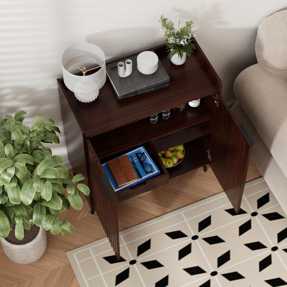 Fluted Wine & Coffee Bar Cabinet with Storage