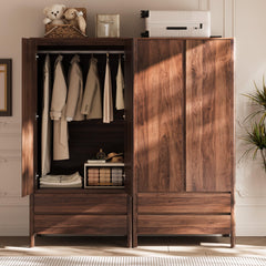 2-Door 2-Drawer Wardrobe with Engineered Wood Storage Cabinet