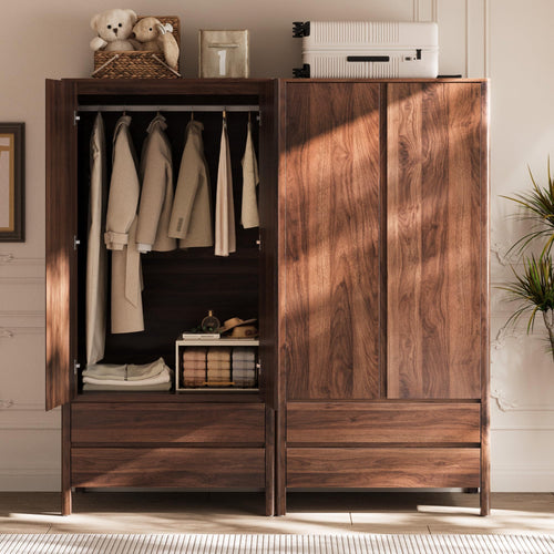 2-Door 2-Drawer Wardrobe with Engineered Wood Storage Cabinet