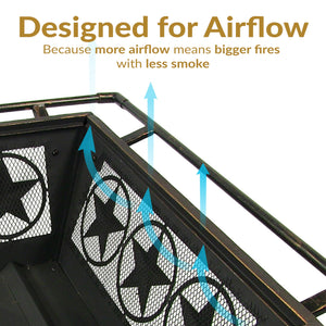 Square Outdoor Wood-Burning Fire Pit with Grill Grate, Spark Screen & Poker