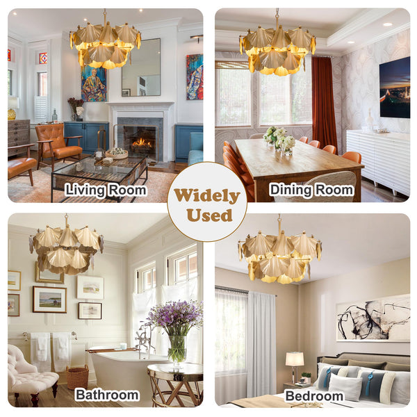 Gold Ginkgo Leaf Chandelier – 8-Light Ceiling Light Fixture