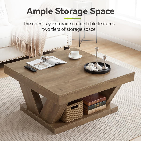 2-Tier Farmhouse Coffee Table with Storage Shelf