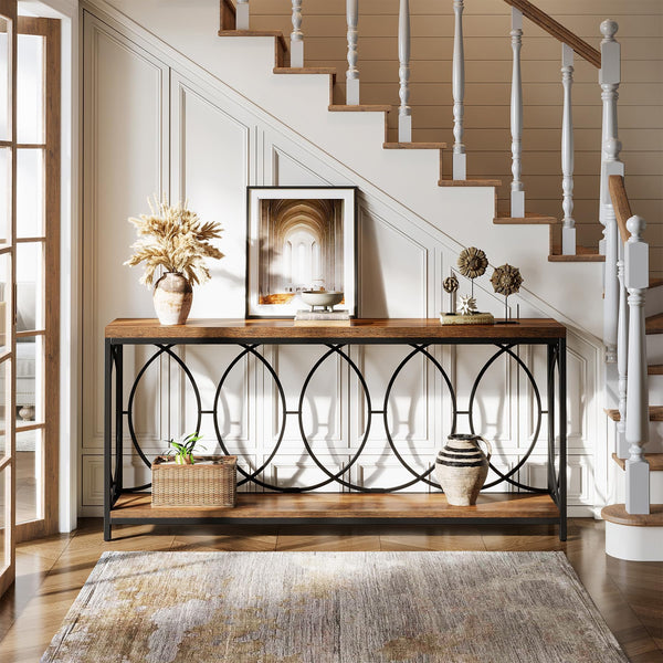 Industrial Console Table with Storage Shelf