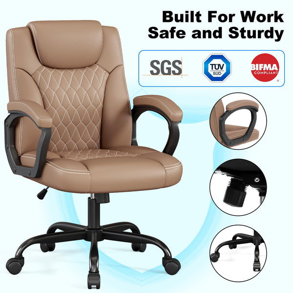 Executive PU Leather Office Chair with Adjustable Height & 360° Swivel