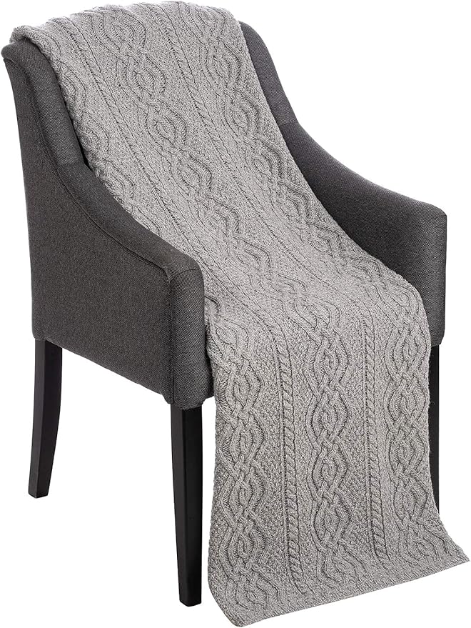 Merino Wool Cable Knit Aran Throw Blanket 44x69 Inches
