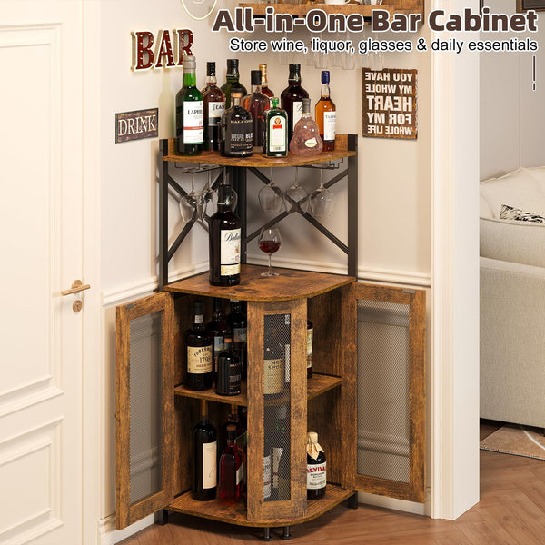Corner Bar Cabinet with LED Lights