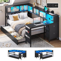Twin Corner Bed Frame with Desk & Storage