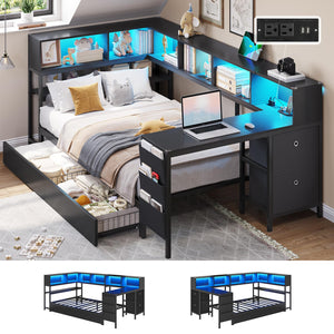 Twin Corner Bed Frame with Desk & Storage