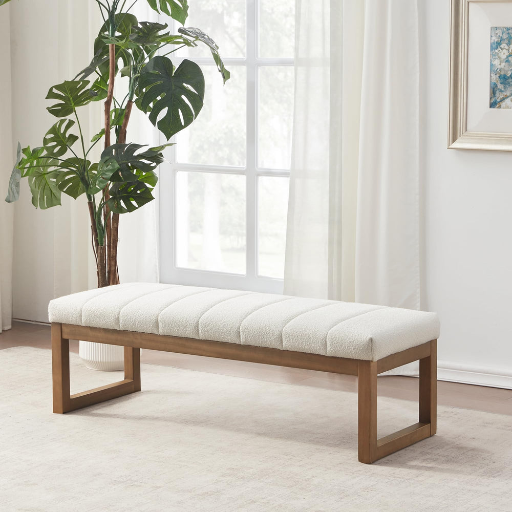 52.7" Upholstered Bedroom Bench – Boucle Fabric, Solid Wood Frame, Multi-Use