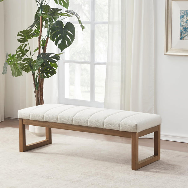 52.7" Upholstered Bedroom Bench – Boucle Fabric, Solid Wood Frame, Multi-Use