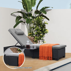 Outdoor Chaise Lounge Chairs Set of 2 – Wicker Recliner with Adjustable Backrest & Cushions