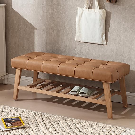 Upholstered Storage Bench with Shoe Shelf