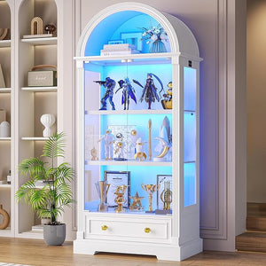 Arched Glass Display Cabinet with LED Sensor Lights