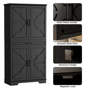 Farmhouse Kitchen Pantry Cabinet with Sliding Racks & Door Shelves