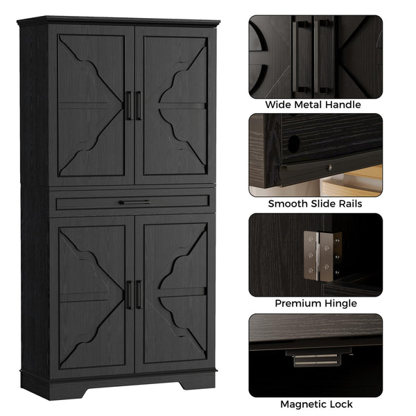 Farmhouse Kitchen Pantry Cabinet with Sliding Racks & Door Shelves
