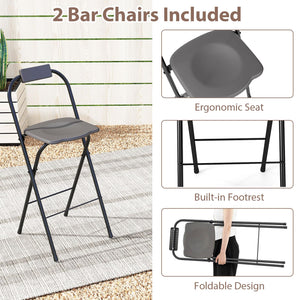 Outdoor Grill Gazebo Bar Set with Awning & 2 Foldable Bar Stools