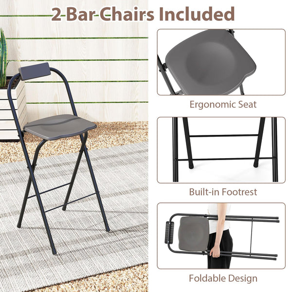 Outdoor Grill Gazebo Bar Set with Awning & 2 Foldable Bar Stools