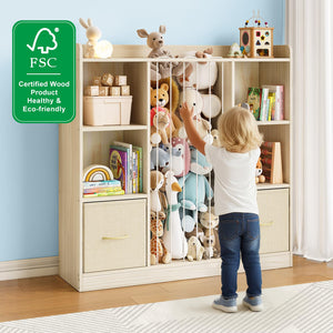 Kids Toy Storage Organizer — 6-Cube Shelf with Drawers & Stuffed Animal Zoo