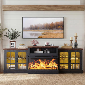 97" Fireplace TV Stand with 36" 3-Sided Glass Electric Fireplace