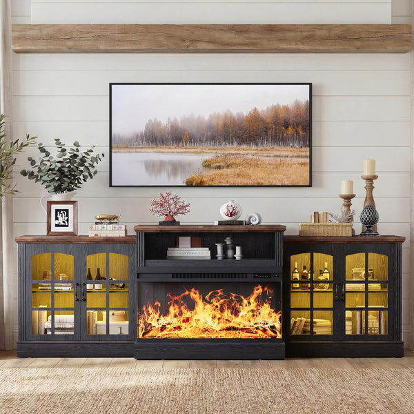97" Fireplace TV Stand with 36" 3-Sided Glass Electric Fireplace