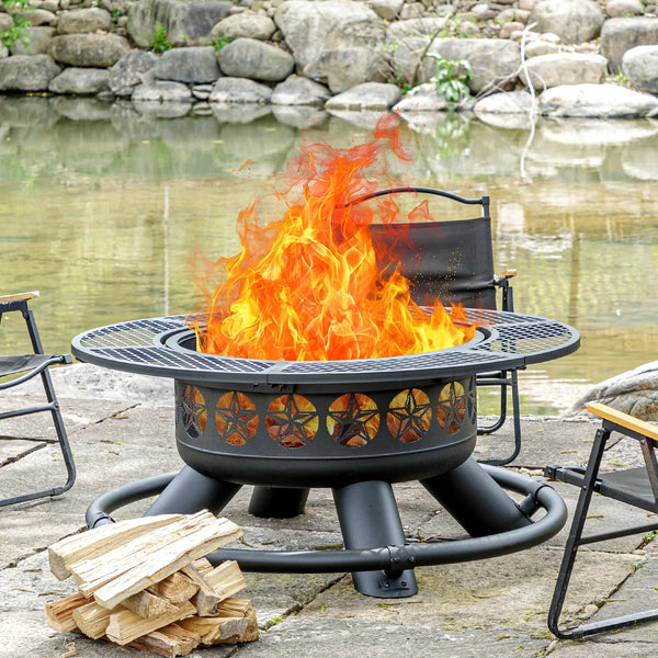 47-Inch Round Wood Burning Fire Pit Table with Grill