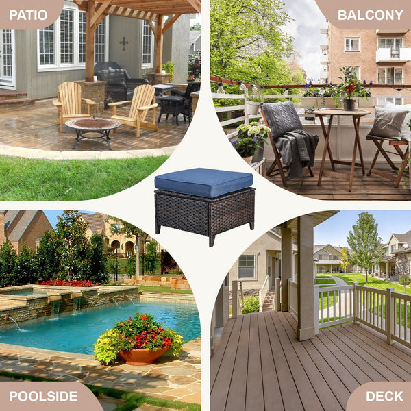 Outdoor Wicker Ottoman Set of 2 with Cushions