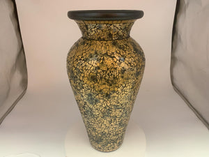 18 Inch Tall Mosaic Floor Vase – Crackled Gold & Black Terracotta Cylinder