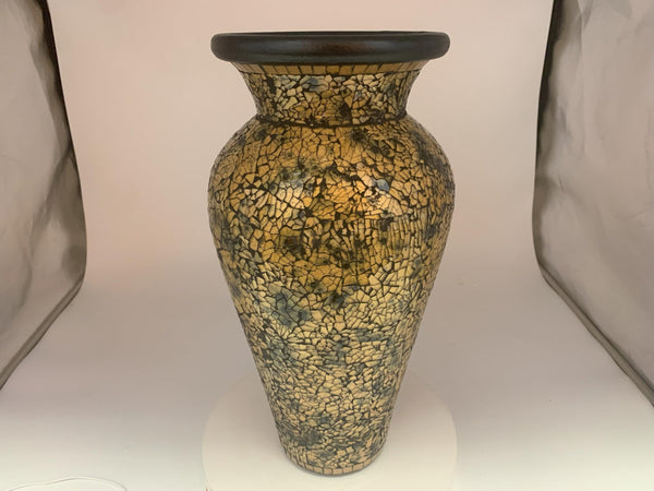 18 Inch Tall Mosaic Floor Vase – Crackled Gold & Black Terracotta Cylinder