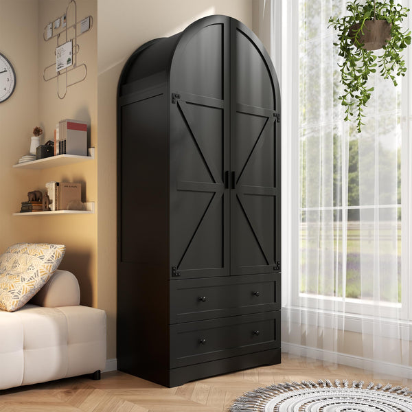 Armoire Wardrobe Closet with 2 Drawers & Hanging Rod