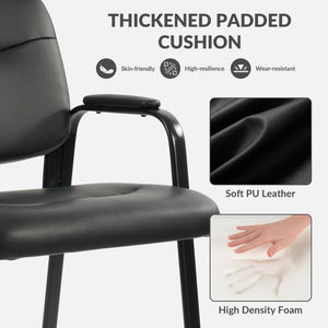 Waiting Room Chairs No Wheels Set of 4 – Leather Reception Guest Chairs with Padded Arms