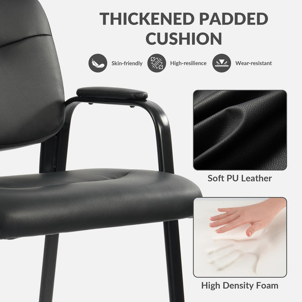 Waiting Room Chairs No Wheels Set of 4 – Leather Reception Guest Chairs with Padded Arms