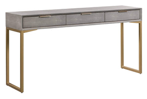 Shagreen Console Table with Brass Legs & 3 Drawers