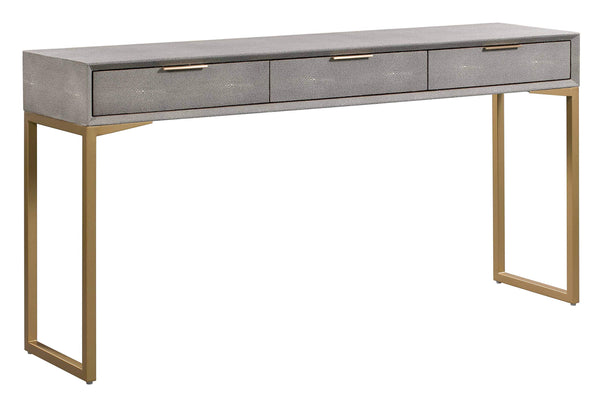 Shagreen Console Table with Brass Legs & 3 Drawers