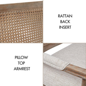 Farmhouse Settee with Rattan Back & Padded Arms