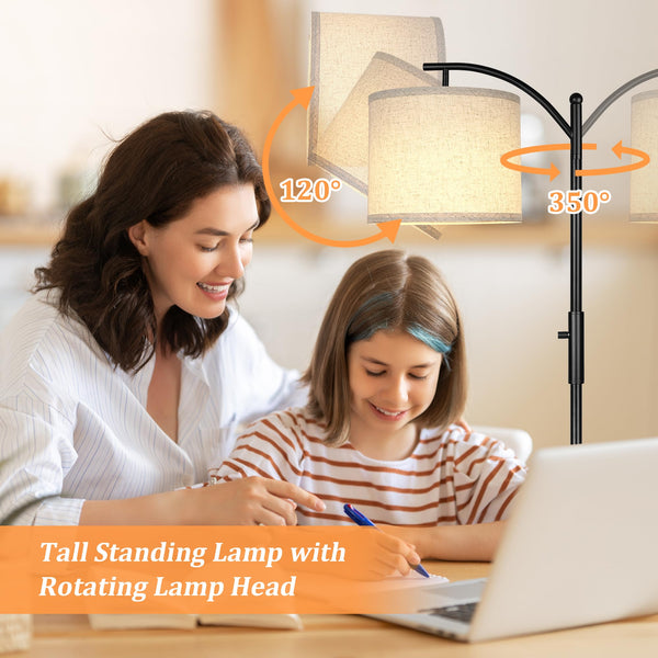 Dimmable Arc Floor Lamp with Linen Shade