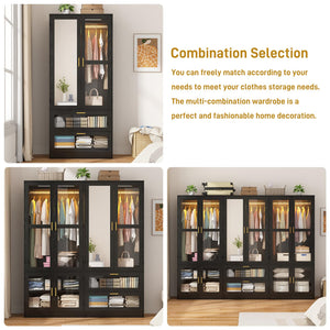 2-Door Wardrobe with LED & Mirror