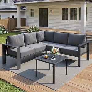 L-Shaped Outdoor Sectional Sofa Set with Coffee Table