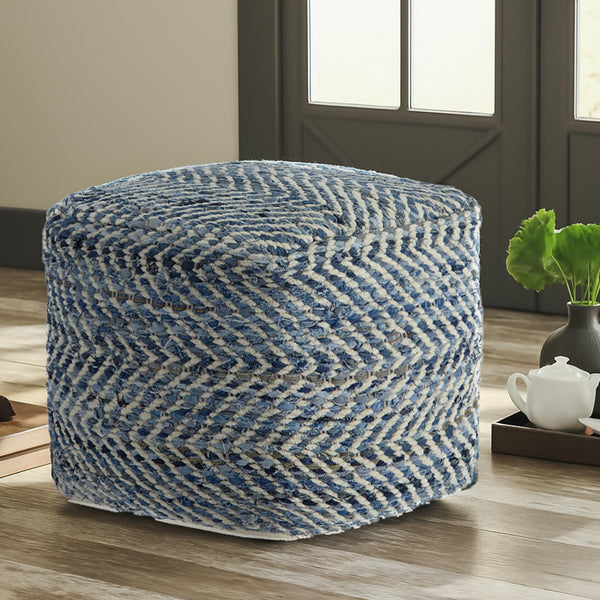 Chevron Handmade Woven Denim Pouf Ottoman