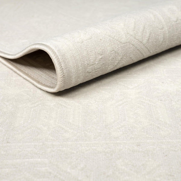 Cream Area Rug – Washable Vintage Geometric Design