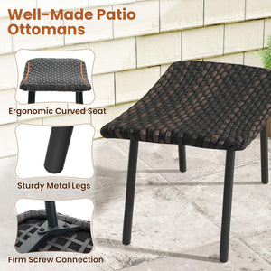 Set of 2 Outdoor Rattan Patio Ottomans with Quick Dry Foam