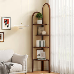 4-Tier Corner Shelf Stand with Rattan Weave