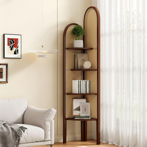 4-Tier Corner Shelf Stand with Rattan Weave