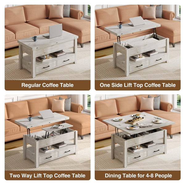 Lift Top Coffee Table with Drawers & Hidden Storage