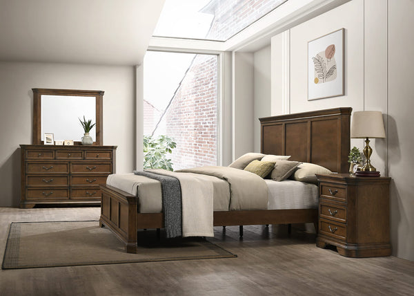 Traditional Wood Panel Bedroom Set – Antique Walnut