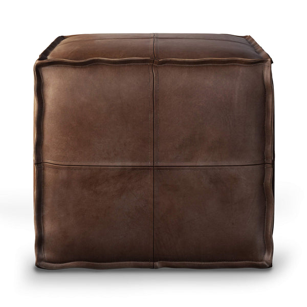 Square Pouf Ottoman – 18" x 18" x 14" | Vegan Leather | Distressed Dark Brown