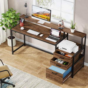 63-Inch Computer Desk with File Cabinet & Monitor Stand