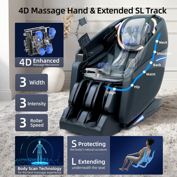 4D Massage Chair Full Body Zero Gravity Recliner with Heat & SL Track