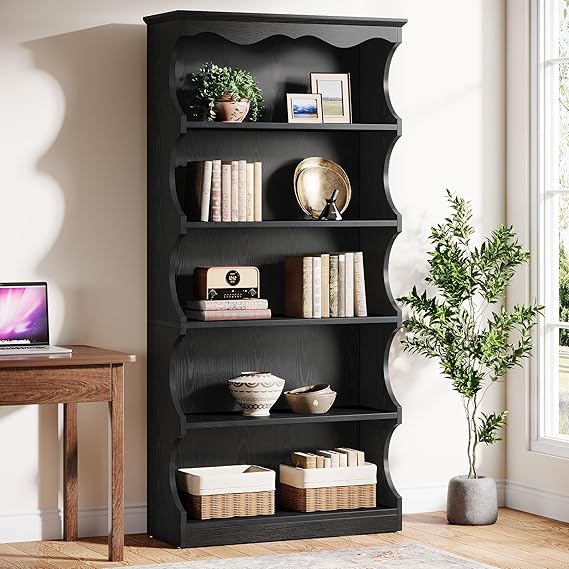 5-Tier Tall Bookcase with Curved-Edge Design