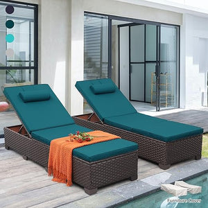 Outdoor Chaise Lounge Set of 2 – Adjustable Wicker Pool Loungers