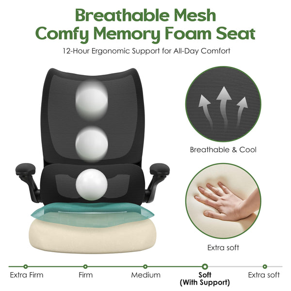 Ergonomic Mesh Office Chair with Lumbar Support & Flip-Up Armrests